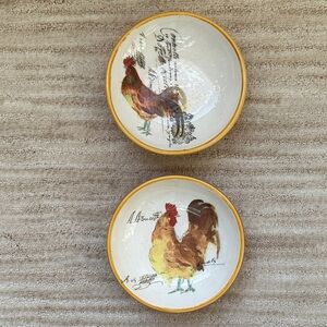 Set of 2 Williams Sonoma Rooster Script Individual Dipping Bowls Italy Farmhouse